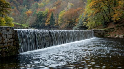 Wall Mural - Waterfall in Autumn Forest