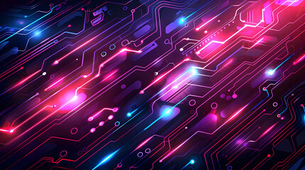 Poster - Futuristic and Vibrant Circuitry An of a Surreal Digital Landscape Featuring Glowing Lines Exaggerated Patterns and Vibrant Neon Colors Against a Dark Gradient Background
