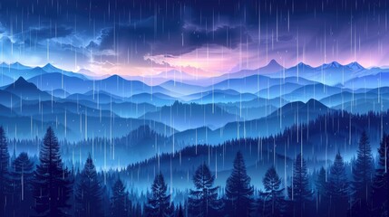 Wall Mural - a beautiful mountain range with a blue sky and rain falling on the trees
