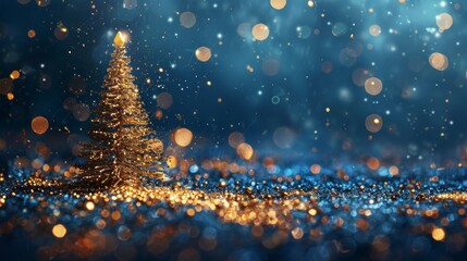 Wall Mural - Golden Christmas Tree with Glittering Lights