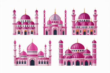 a set of watercolor pink mosque, mosque set