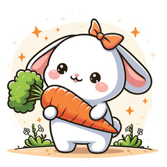 Canvas Print - A rabbit holding a carrot Adobe Illustrator Artwork