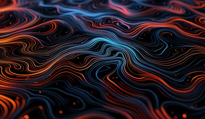 Wall Mural - Colorful wavy neon lines background on black