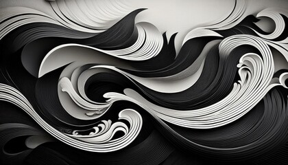 Wall Mural - Black and white Japanese graphics abstract curves ornament icon,simple shape