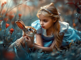 Canvas Print - girl with rabbit