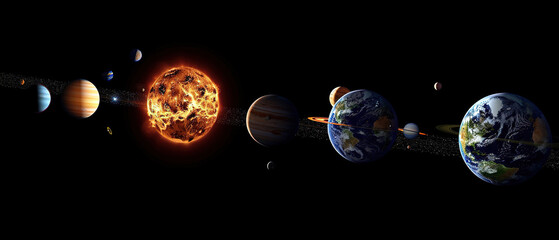 Wall Mural - solar system planets in deep space. solar system planet, comet, sun and star. realistic solar system