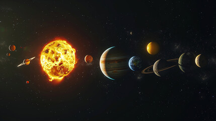 Wall Mural - solar system planets in deep space. solar system planet, comet, sun and star. realistic solar system