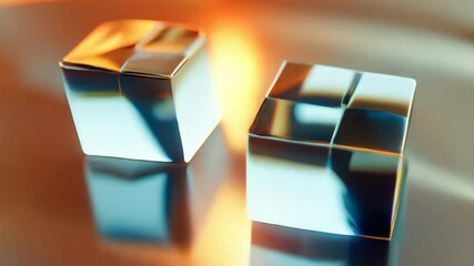 Poster - Two transparent glass cubes with reflections on a smooth surface