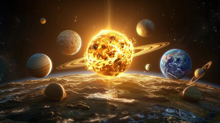 Wall Mural - solar system planets in deep space. solar system planet, comet, sun and star. realistic solar system