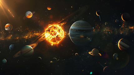 Wall Mural - solar system planets in deep space. solar system planet, comet, sun and star. realistic solar system