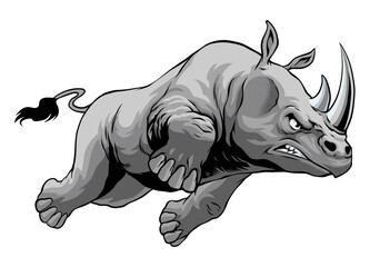 Wall Mural - hand drawn illustration of angry rhino vintage