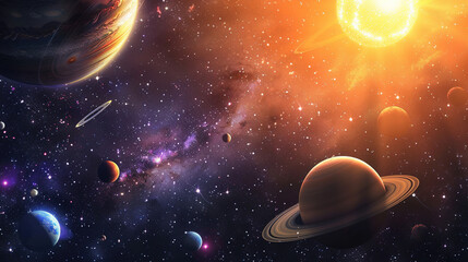 Wall Mural - solar system planets in deep space. solar system planet, comet, sun and star. realistic solar system