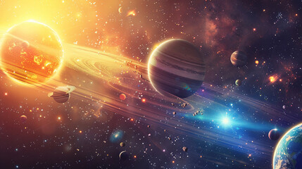 Wall Mural - solar system planets in deep space. solar system planet, comet, sun and star. realistic solar system