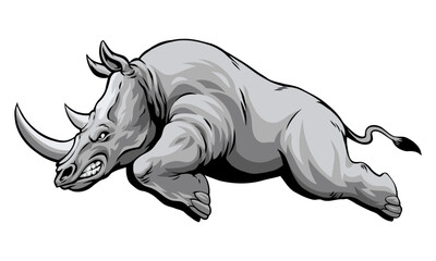 Wall Mural - vintage illustration of angry african rhino