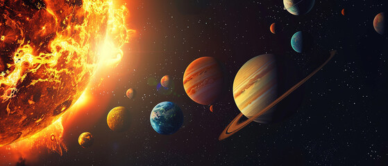 Wall Mural - solar system planets in deep space. solar system planet, comet, sun and star. realistic solar system
