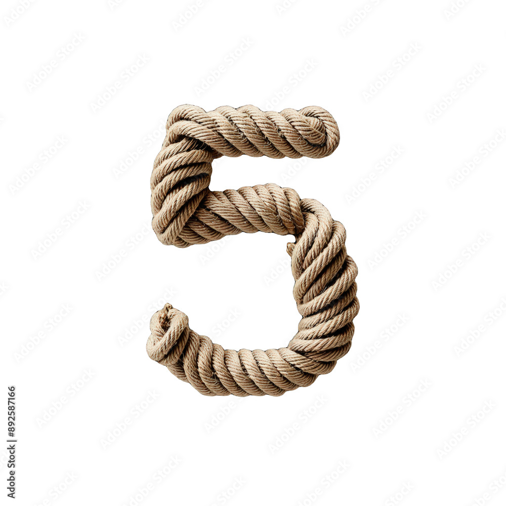 Number 5. Five. Natural Rope and Cord Artstyle. typography font ...