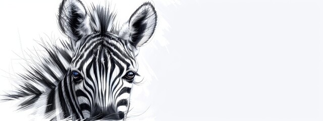 Wall Mural -  A black-and-white drawing of a zebra's head featuring an empty central section