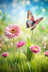 Wall Mural - Butterflies and flowers in a sunny meadow.