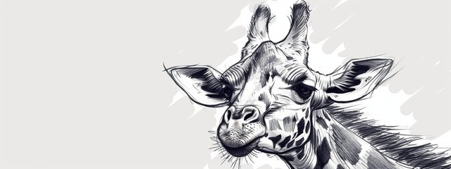 Canvas Print -  A giraffe's head sketch in black and white, accentuated by a paint splash