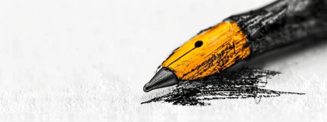 Wall Mural -  A close-up of a pencil with a black eraser at its tip and a yellow point at the very end of the pencil's tip