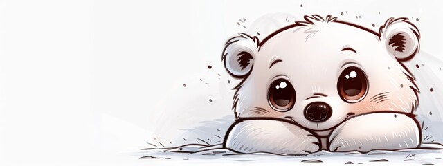 Sticker -  A drawing of a white bear with a sad expression on its face