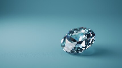 Sticker -  A diamond against a blue backdrop, with a reflected image of the diamond in the middle Diamond in the foreground, blue background, diamond's reflection in the center