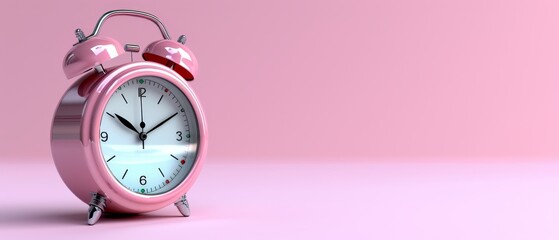 Wall Mural -  A pink alarm clock atop a matching table, near a pink wall bearing a heart symbol