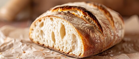 Poster -  A tight shot of a loaf of bread on a sheet of paper Teddy bear in the background