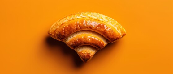 Poster - a croissant with a missing bite against an orange backdrop