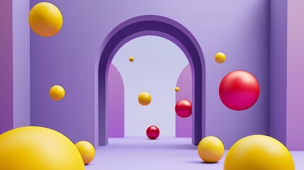 Wall Mural - A room with a purple wall and a yellow archway