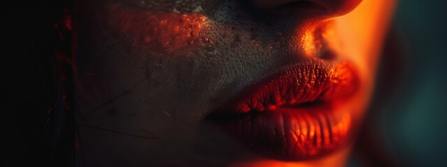 Wall Mural - red light emanates from her mouth, a cigarette protrudes