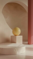 Poster - A yellow egg sits on a pedestal in a room with pink walls