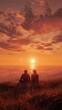 © Jiraphiphat - A thin couple watching a sunset from a hilltop, romantic and serene, photorealistic, warm tones, highresolution photo