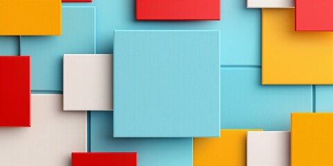 Poster - A colorful collage of squares with a blue square in the middle. The squares are of different colors and sizes
