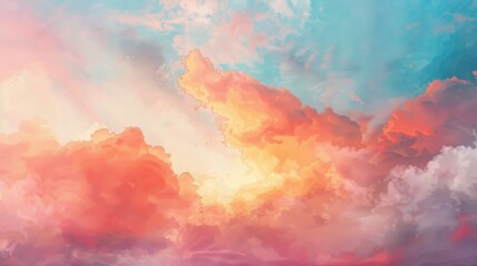 Poster - Artistic rendering of a sunset sky with blended colors and soft clouds, serene and abstract