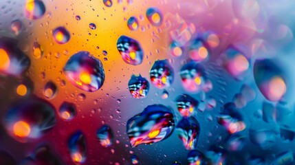 Aufkleber - Close-up of water droplets on a glass surface refracting light, abstract and artistic