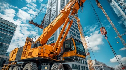 Canvas Print - Construction Crane in Urban Setting.