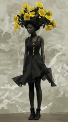 Wall Mural - a black woman in a dress with yellow flowers on her head