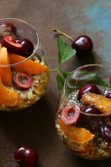 Wall Mural - chia pudding with granola and fresh berries for breakfast