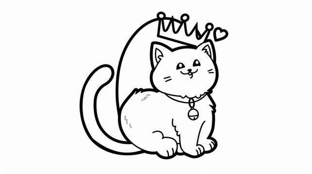 Letter C outline only, cartoon cat, castle, kingdom, coloring pages, crisp lines, white background, Generative Ai