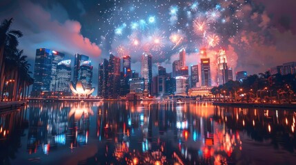 Poster - Fireworks Display Over City Skyline