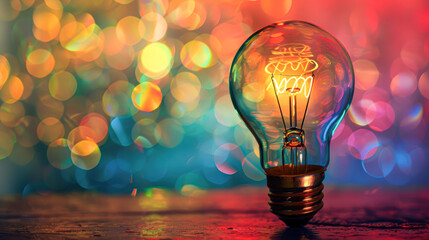 Sticker - Bright light bulb with colorful vignetting effect, representing creative energy and artistic success