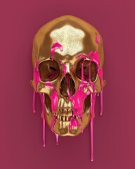 Canvas Print - A golden skull drenched in pink paint