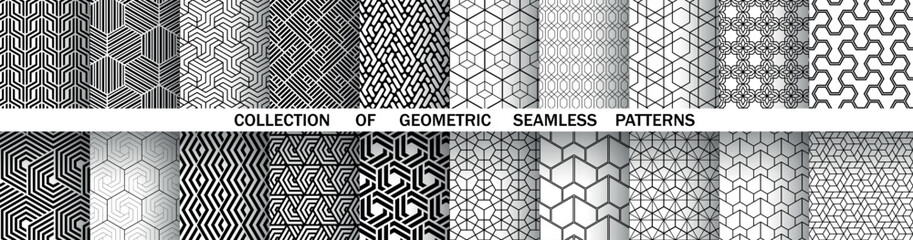 Wall Mural - Geometric set of seamless black and white patterns. Simple vector graphics.