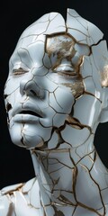 Canvas Print - a woman with cracked skin and gold paint