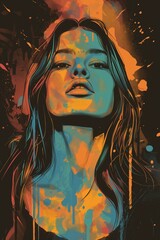 Sticker - Poster with a girl with streaks of paint