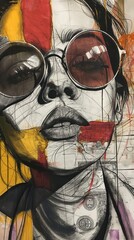 Wall Mural - Abstract poster of a girl in sunglasses