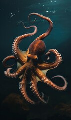 Wall Mural - A brown octopus in the dark