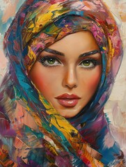 Canvas Print - a beautiful woman in a colorful headscarf