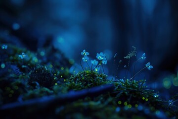 Wall Mural - moss and flowers in the dark